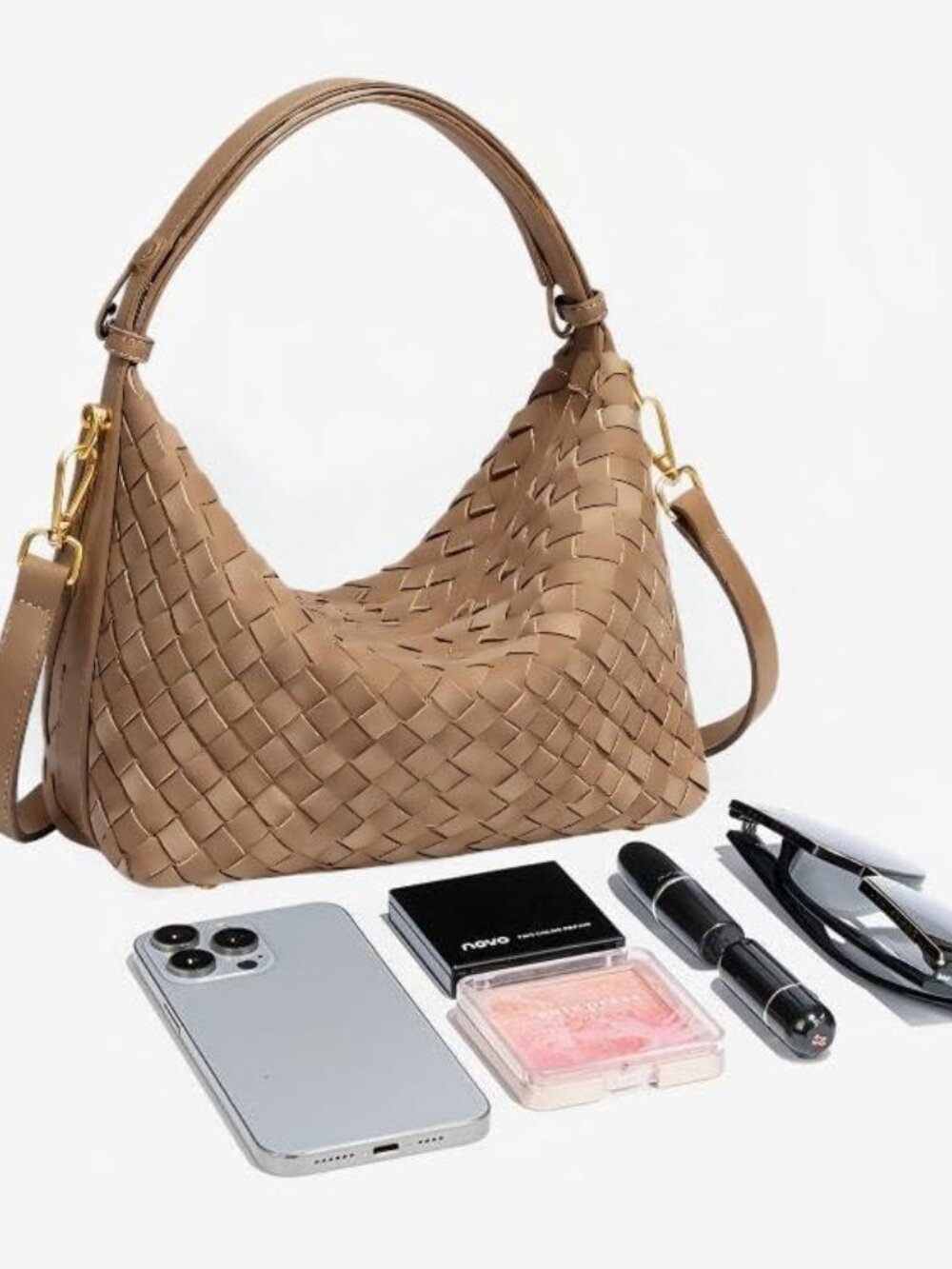 Woven Suede Hobo Purse for Women,Faux Suede Shoulder Bag,Woven Crossbody Bag,Han - Picture 4 of 6